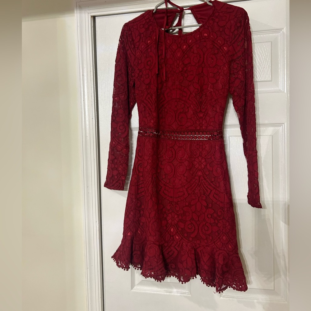 Maroon open back lace dress. Worn once in great condition